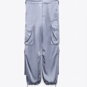 satin cargo pants blue Zara